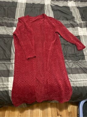 SHEIN Burgundy Open-Front Longline Knit Cardigan